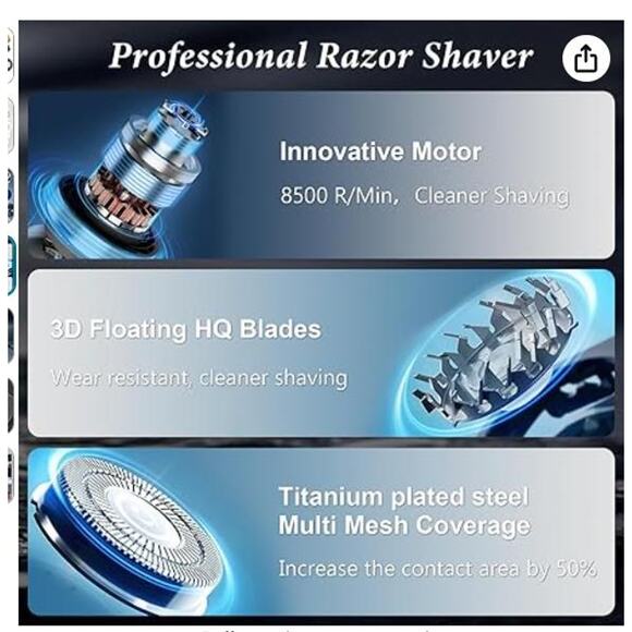 Electric Shaver with LED Display, Upgrade Curved Blade Net, Portable, Blue - Picture 4 of 7